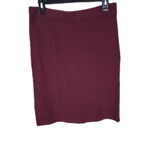 Loft Outlet MP PM Burgundy Textured Knit Pull On Pencil Skirt Petite Midi Knee